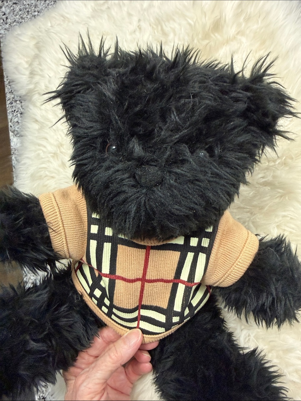 VTG  Burberry Fragrance The Byron Bear Plush 12" Black Teddy Nova Check Sweater